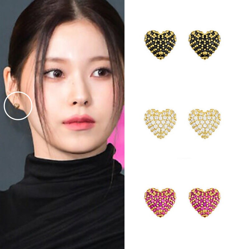 [エンミックスギュジン着用] ファンシーペーブハートイヤリング 韓国人気アイドルアクセサリー 韓国ファッションスタイル 7,790円