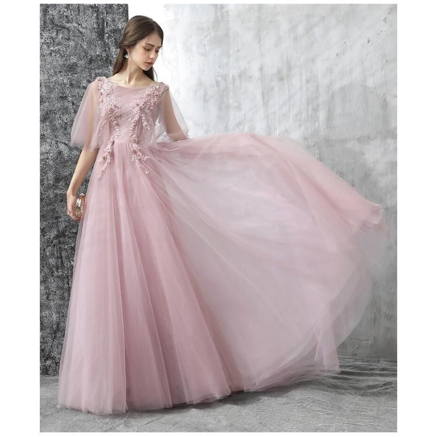 パーディードレス ロングドレス フレア袖 上品 ウエディングドレス お姫様ドレス ステージ衣装 プリンセス オペラ声楽 成人式 花嫁 忘年会 結婚式 ピアノ-541