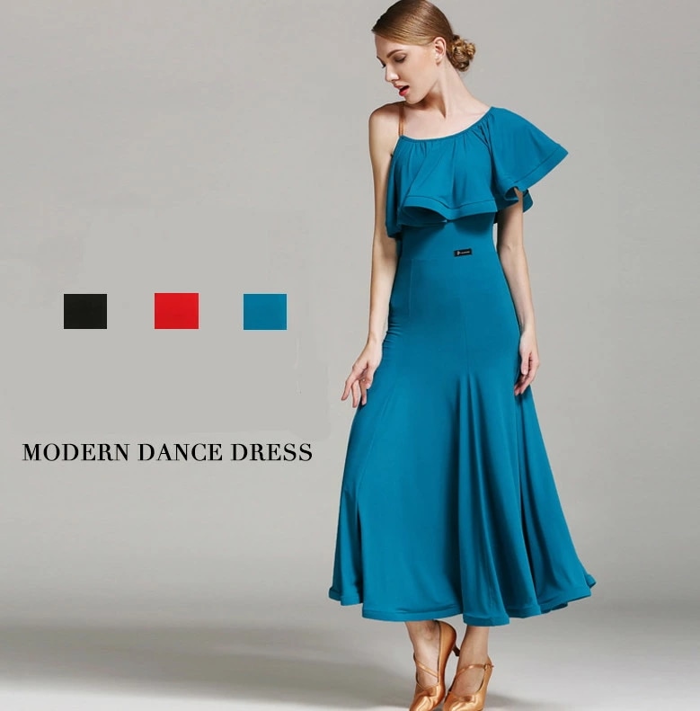 モダンドレス マキシ丈 社交ダンス衣装 ワルツダンス ドレス スカラップ ラテンドレス スタンダードドレス ロング丈 ワンピース 社交ダンスドレス 大きい裾 豪華 ダンスウエア ダンス発表会 団体