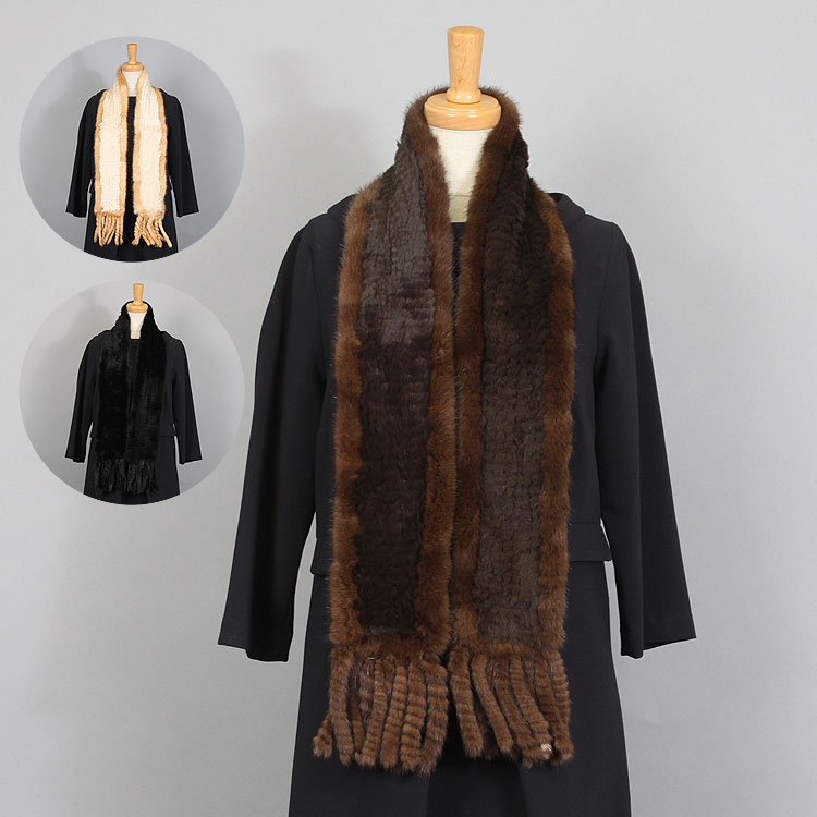 ラビット ミンク ファー マフラー フリンジ付 レディース ギフト プレゼント 7,380円