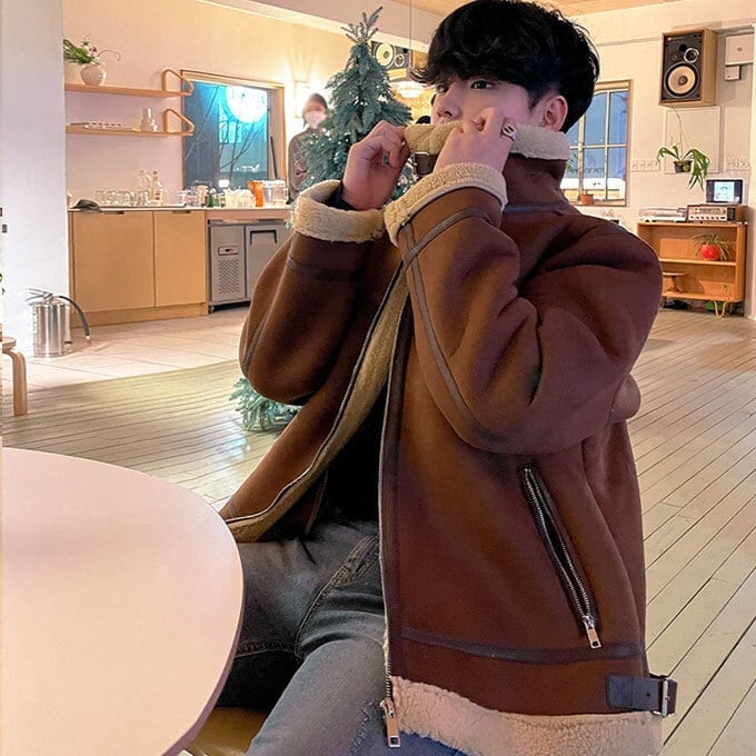 ムートンジャケット メンズ ショート ライダースジャケット 大きいサイズ ゆったり オーバーサイズ カジュアル エレガント ブルゾン 裏ボア 厚手 暖かい ボアジャケット スエード 裏起毛