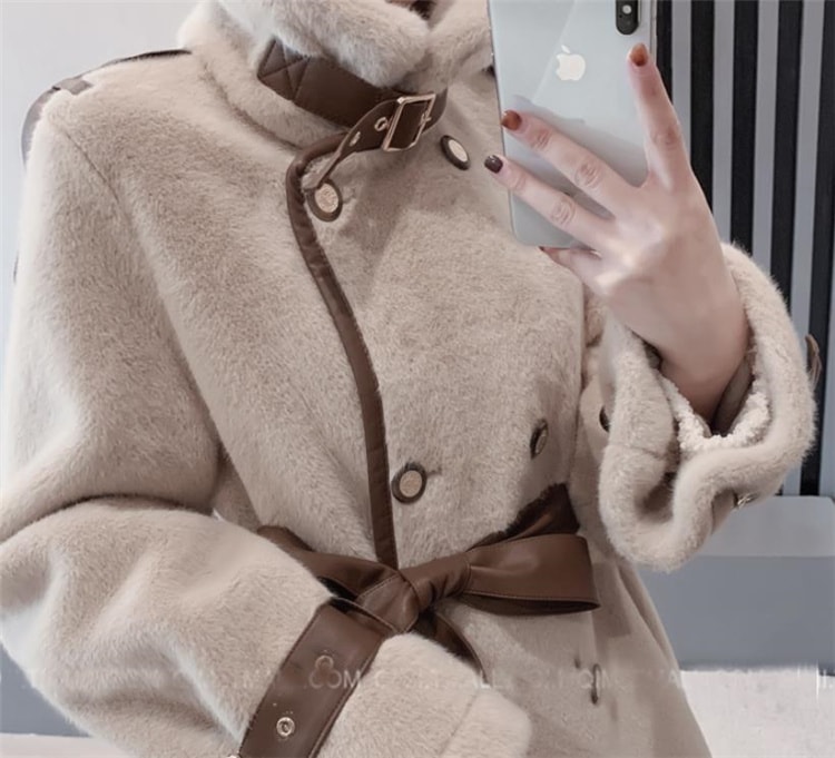 通勤する 2022 ミンク 毛皮一体 スタンドカラー 腰を括る 気質 ダブルボタン コート オシャレ