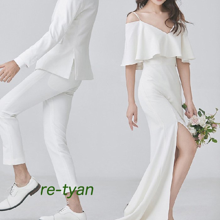 ウエディングドレス 二次会 花嫁 白 ワンピース ロングドレス 海外挙式 リゾート ブライダル シンプル パーティードレス ビーチフォト後撮り マーメイドドレス