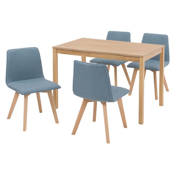 ダイニング5点セット[テーブル（110x70cm ナチュラル）x１ チェア（ブルー）x4] 組立品