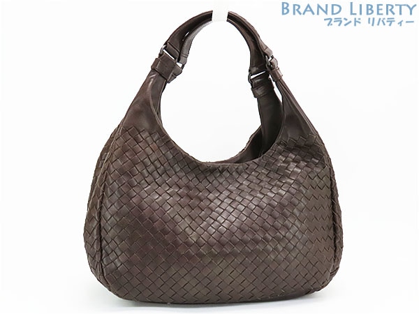 美品ボッテガヴェネタイントレチャートミディアムカンパーナバッグショルダーバッグエバノダークブラウンラムレザー125787