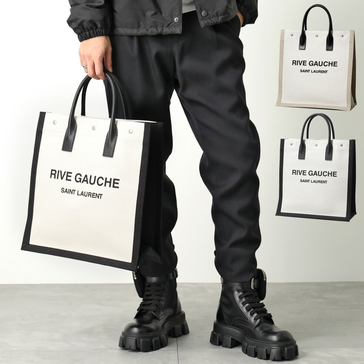 SAINT LAURENT サンローラン トートバッグ N/S NOE ノエ 632539 FAABR メンズ リヴ・ゴーシュ ロゴ リネン×キャンバス×レザー 鞄 カラー2色トートバッグ