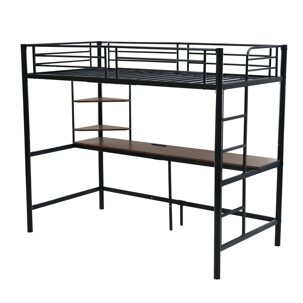 【国内出荷-送.料.無.料】【元sku301277】システムベットロフトベッドシングルデスク付き収納付きラック棚付きコンセント付き北欧風耐荷重250k高さ170cm部屋二段ベッド二段ベッドスチール耐即