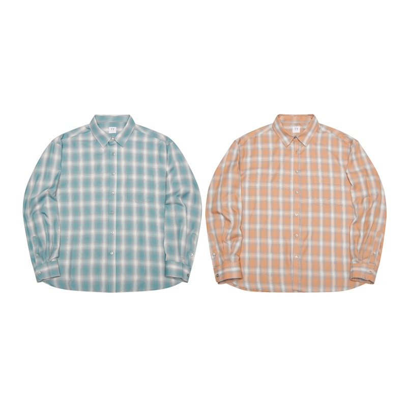 [TWICE モモ 着用] [TLEYOUNG] All day ombre shirt 韓国 アイドル 長袖 ギンガム レディース メンズ 大きいサイズ おしゃれシャツ・ブラウス