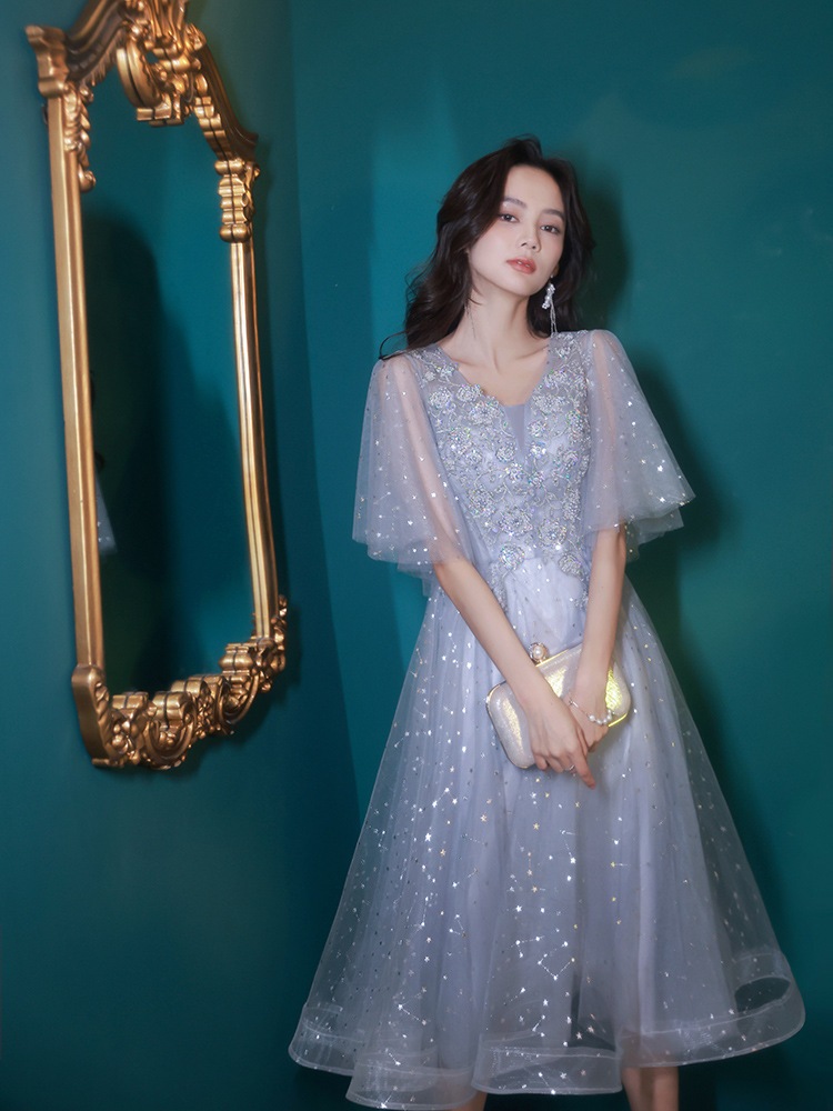 30 Off ウエディングドレス 結婚式 ドレス パーティードレス ロングワンピース ドレス ロングドレス パーティードレス 結婚式の青い仙気のイブニングドレス夏の修身小柄で白くてやせて見える宴会のブライズメイ ドレス サイズ M Imepac Edu Br