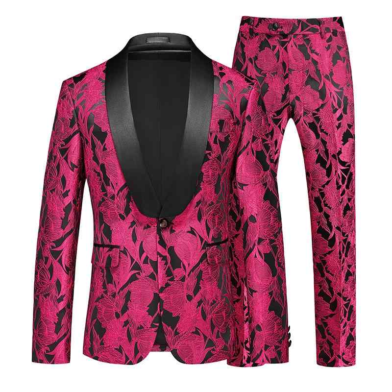 メンズ スーツ 上下 セットアップ ステージ 衣装 ダンス パフォーマンス 派手 英国 高級感 スリム ホスト フォトスタジオ ウェディング 刺繍 ジャカード 男性