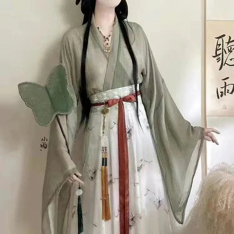 成人漢服女子学生魏晋制交領一片式日常腰にスカート春を破るlolia 3点セットハロウィンクリスマスパーティー仮装30%までに制限