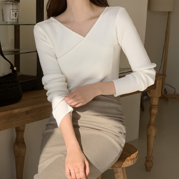 カシュクールリブニットトップス スウェット nt3720