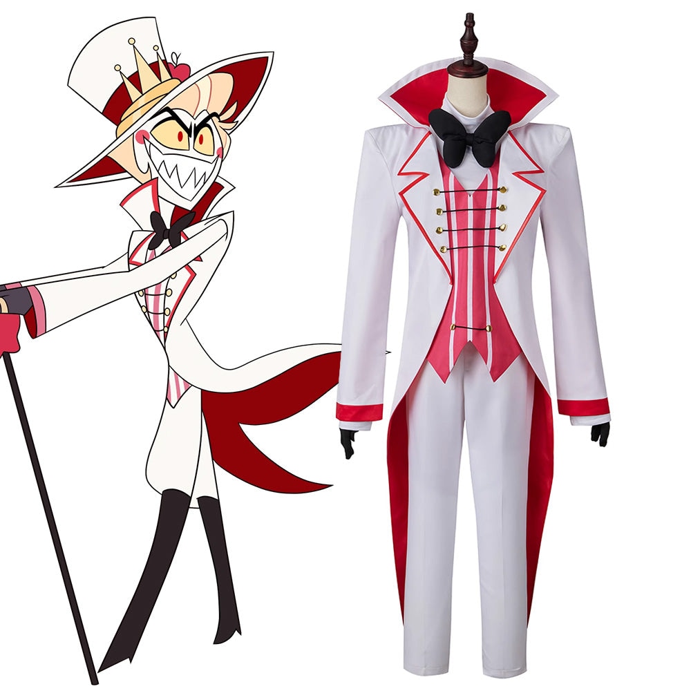 Hazbin Hotel-Lucifer Morningstarコスプレ衣装,ファンタジーコスチューム,背景の装飾,スタンドカラー,テールコート,パンツ,ベスト,ハロウィーンのギフト