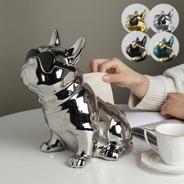 ティッシュケース おしゃれ インテリア ペーパーボックス フレンチブルドッグブルドッグ フレブル 小物入れ 犬 動物 メタリック オーナメント オブジ