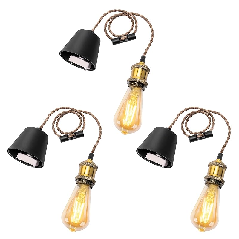 DiCUNO ペンダントライト E26口金 LED電球付き エジソン電球 引掛シーリング用 １灯用ペンダントソケット 真鍮色 電球ソケット 天井照明 吊り下げ コード付き 80cm調節可 レトロ アン
