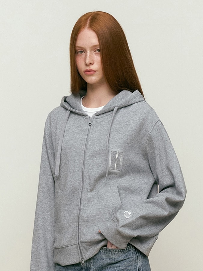 WORDING APPLIQUE HOODIE ZIP UP [MELANGE GRAY]