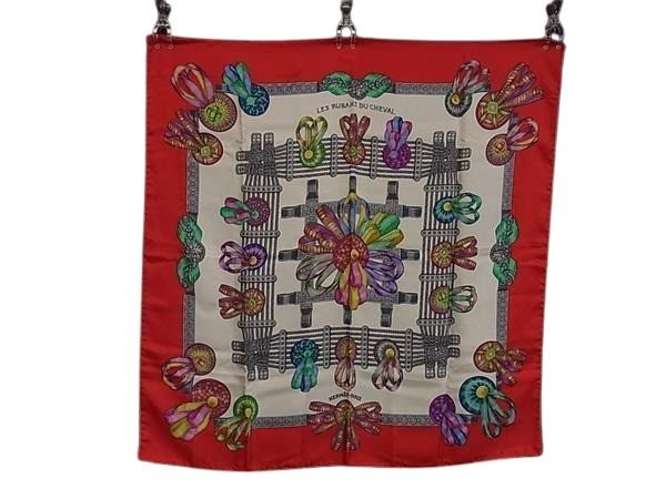 スカーフ カレ90 シルク100% - LES RUBANS DU CHEVAL 馬のリボン マルチカラー 大判 ストール マフラー ブランド 高級 アクセサリー 大人可愛い【本物保証】