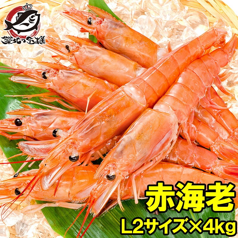 赤海老 赤えび 4kg 特大 L2 4060尾 業務用 2kg×2箱・4kg お刺身用 ぼたん海老を超える希少な超特大!大きくプリプリの赤海老は甘みが違う赤えび 赤エビ あかえび アカエビ