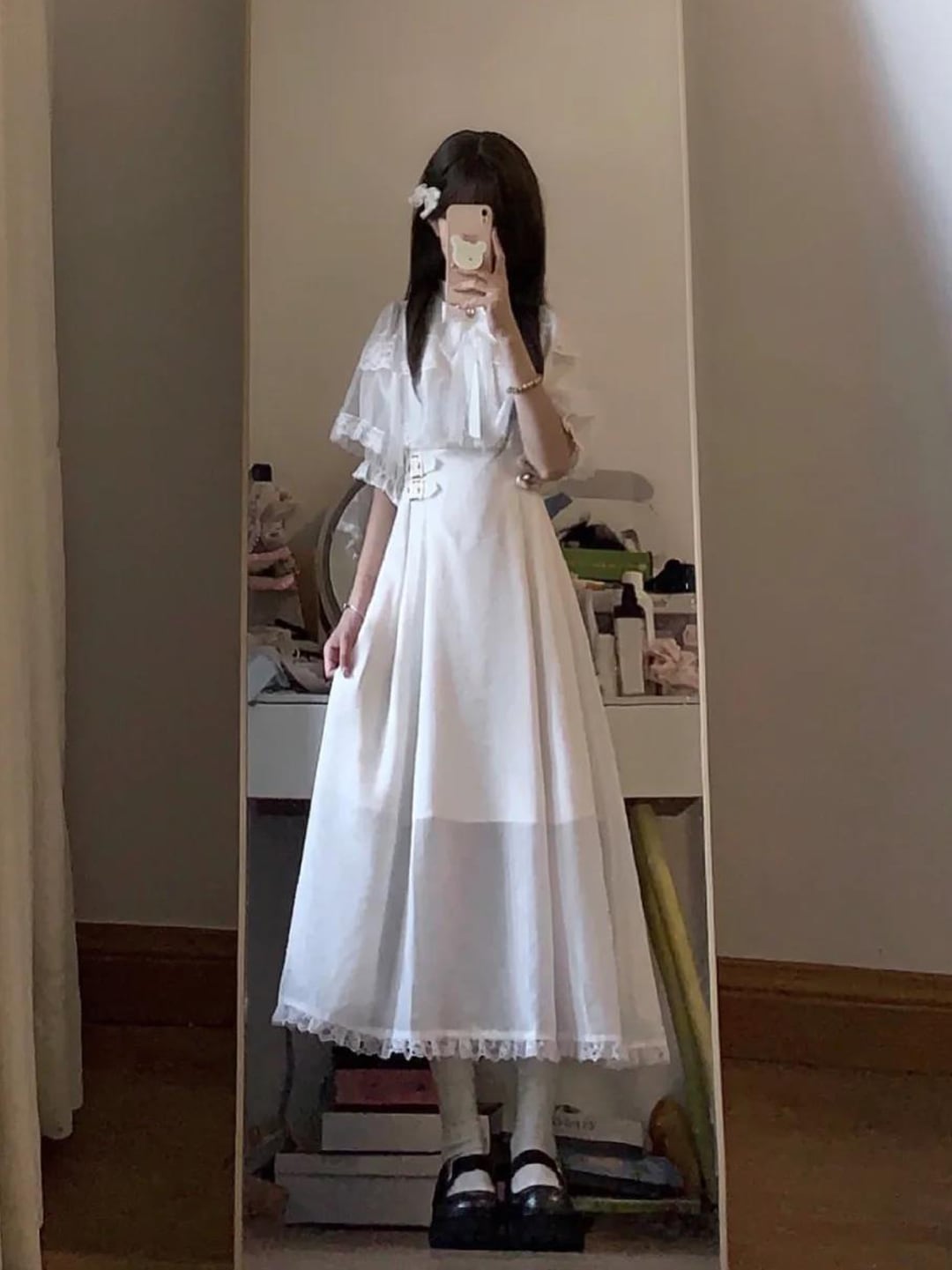 地雷系タイプの量産型タイプケープサマーホワイトロンパーロングスカートロリータロリータロリータスカートスカートレーススーツ