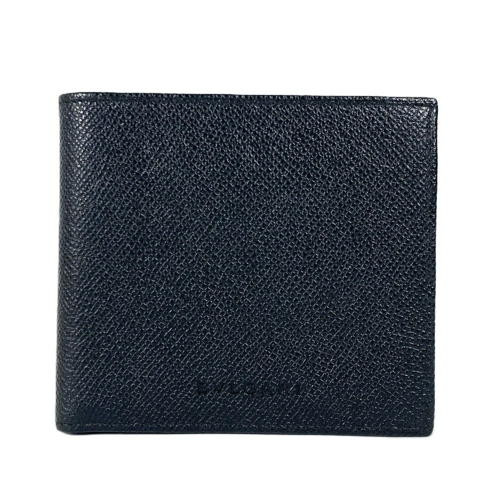 2つ折り財布 ロゴ コンパクトウォレット レザー ブラック