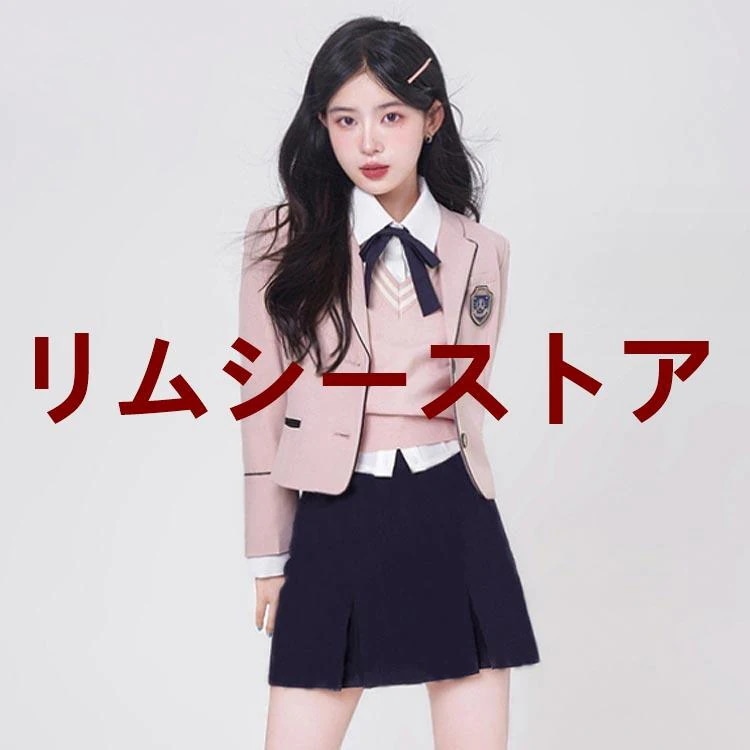 学生服 韓 リボン 卒業式スーツ 入学式 女子 女子高生 ブレザー レディース バッジ スカート セット ベスト 学生制服 JP 制服 JK制服 スーツ 6点セット シャツアウターその他 アウター