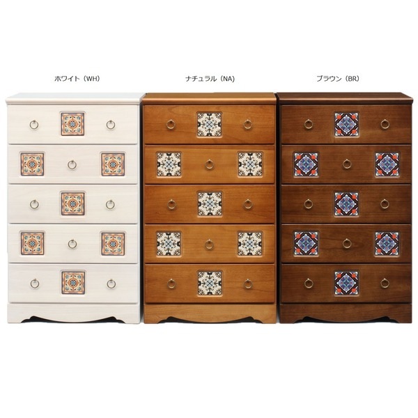 日本製 アンティーク調 天然木 ハイチェスト 5段 59.5cm幅 ナチュラル 完成品 チェスト タンス 衣類収納 引出し収納