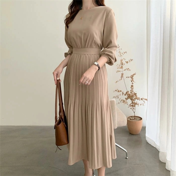 プリーツワンピース ワンピース 長袖 春 夏 秋 秋服 ロングワンピース プリーツ ワンピ レディース ドレス ワンピースドレス 大きいサイズ きれいめ 上品 オフィス 通勤 結婚式 送料無料