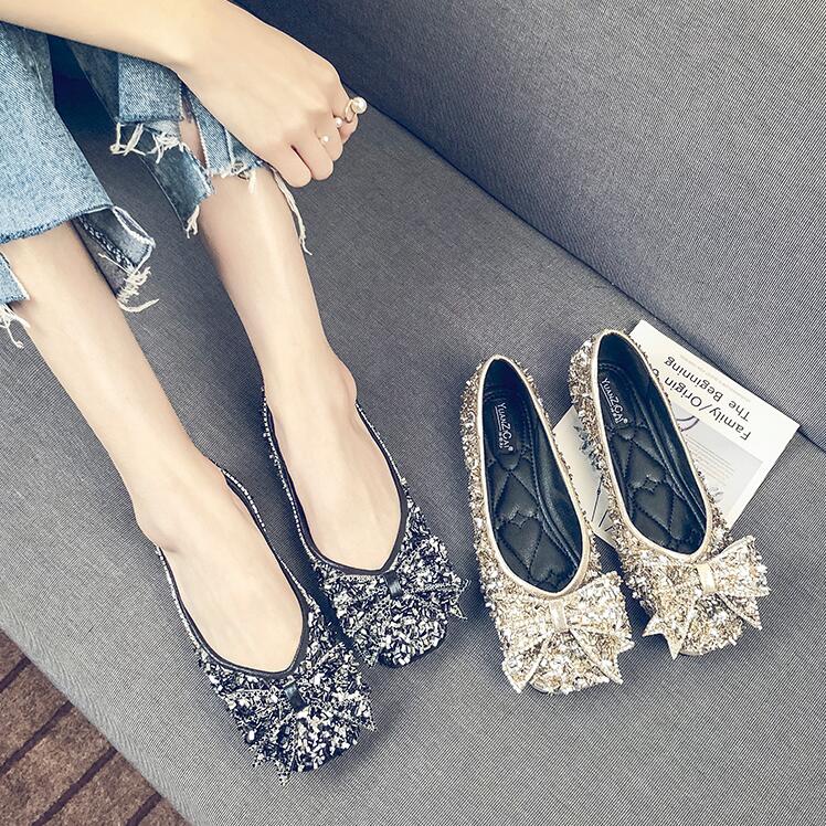 【本日限定】リボンパンプス 痛くない PU　ビジュー　ラインストーン　オフィス ローヒール ぺたんこ バレエシューズ　フラットパンプス 走れる ぺたんこ　フラットシューズ 通勤 パンプス　通勤 通学
