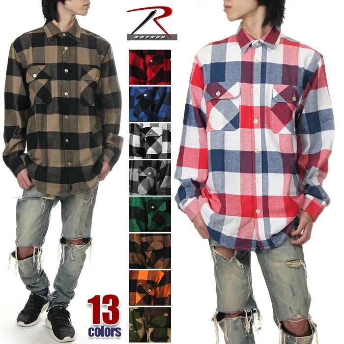 ロスコ チェックシャツ ROTHCO シャツ 長袖 ネルシャツ メンズ レディース チェックシャツ 厚手 フランネルシャツ 大きいサイズ 大きめ ゆったり ビッグシルエット USA 韓国ファッション
