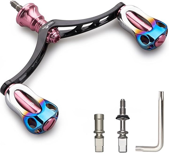 98mm リール ハンドル 22mm ノブ 搭載 シマノ ダイワ 通用 スピニングリール用 Aurora Series - 焼き色 853( ブラック＆桜ピンク - 焼き色)