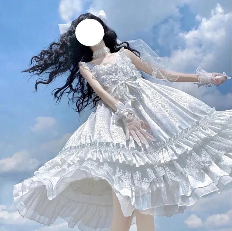 サマーノースリーブホワイトロリータドレスコスチュームウィメンズニューファッションソフ