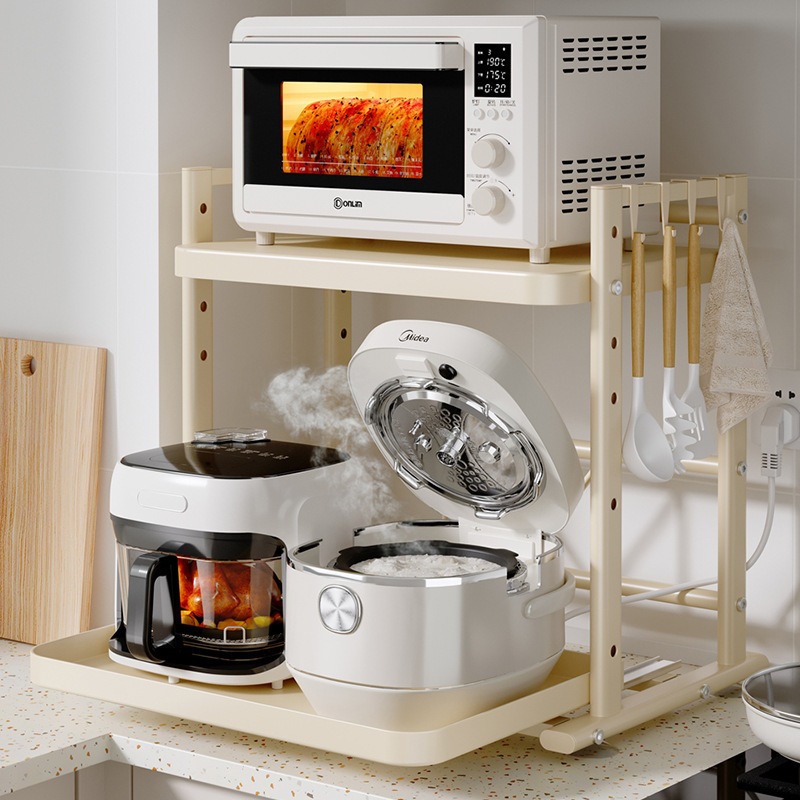 ポンプ可能なライス炊飯器ストレージラックキッチン電子レンジラックカウンタートップ多機能電気炊飯器オーブンストレージ調整