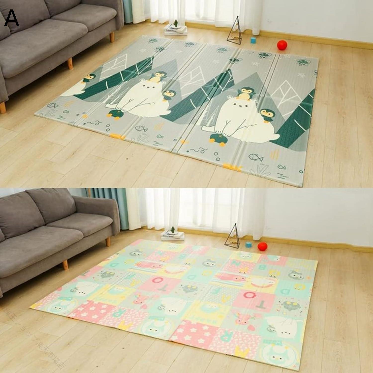 【 迅速な出荷 】プレイマット 150×200×2cm 折りたたみ 赤ちゃん 厚手 薄手 キッズ用 おしゃれ 可愛い 清掃簡単 衝撃緩和 両面使用可 無毒 無味 出産祝い ルームマット フロアマット