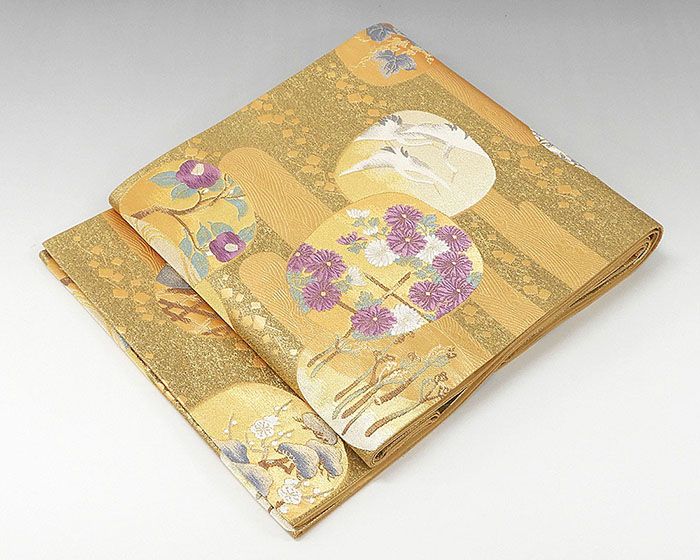 袋帯 正絹 じゅらく帝王紫 舞鶴菊椿模様 袋帯 良品 リサイクル
