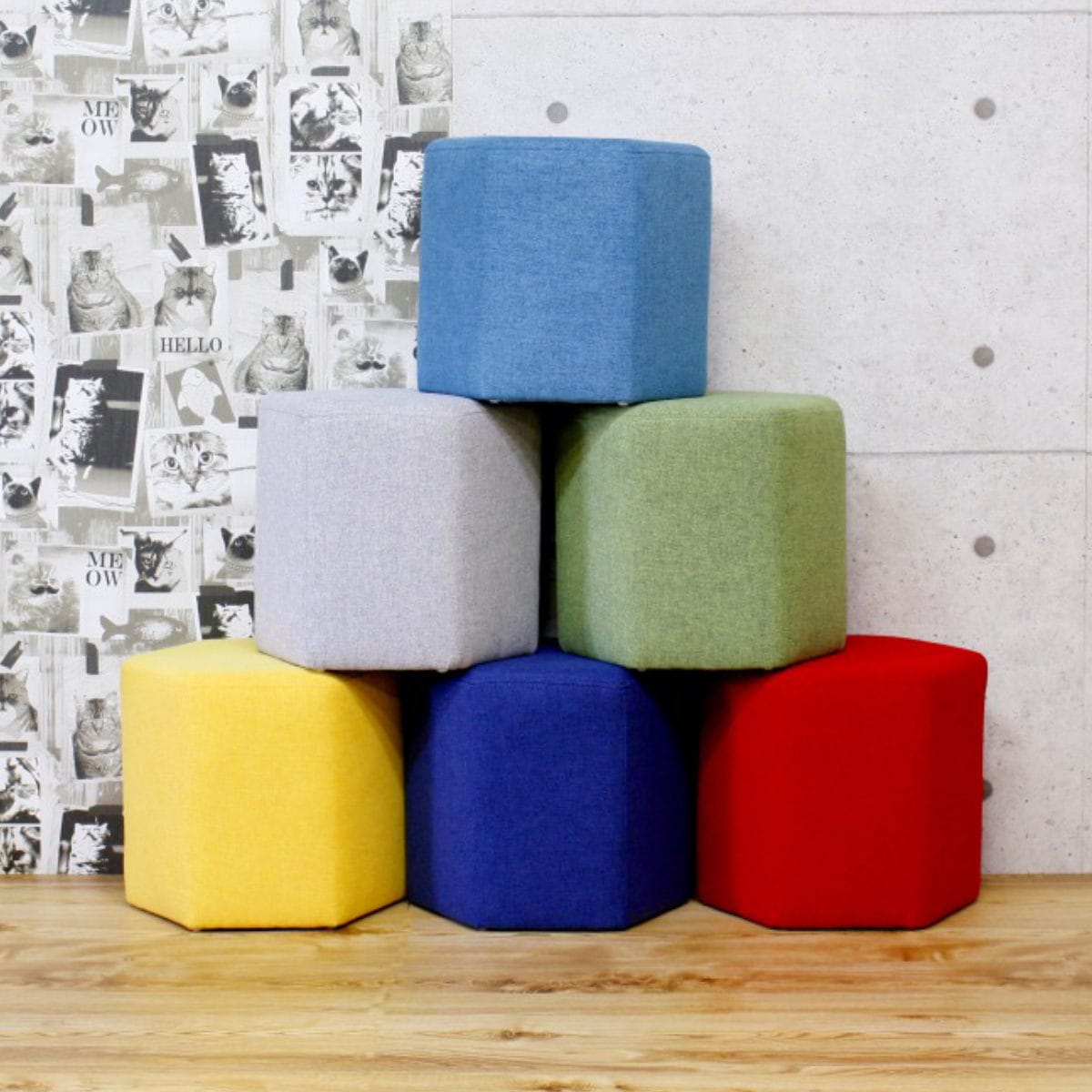 スツール 高さ32cm 六角 ファブリック チェア イス 椅子 チェアー 天然木 いす 腰掛け 玄関 1人掛け 低め 子供 子ども キッズ ミニチェア 軽量 軽い リビング ローチェア