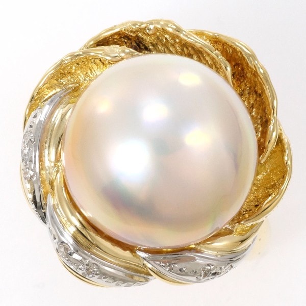 PT900 プラチナ リング 13号 半形真珠 約13mm ダイヤ 0.03 カード鑑別書 中古