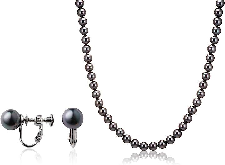 ナチュラルな質感 匠の技 人工真珠の高級品 パールネックレス 冠婚葬祭 国産 日本製( ［01-03］ ［ブラック］ ［イヤリングセット］ ［クラスプ留め］, ［02］ 全長42cm)