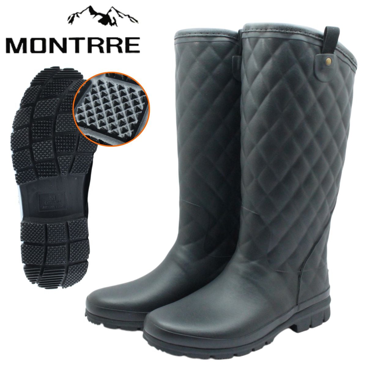 モントレ MONTRRE レディース 長靴 FBW 1790 FB-179 防寒 防滑 防水 ロング丈 レインブーツ 軽量 キルティング風 アキレス