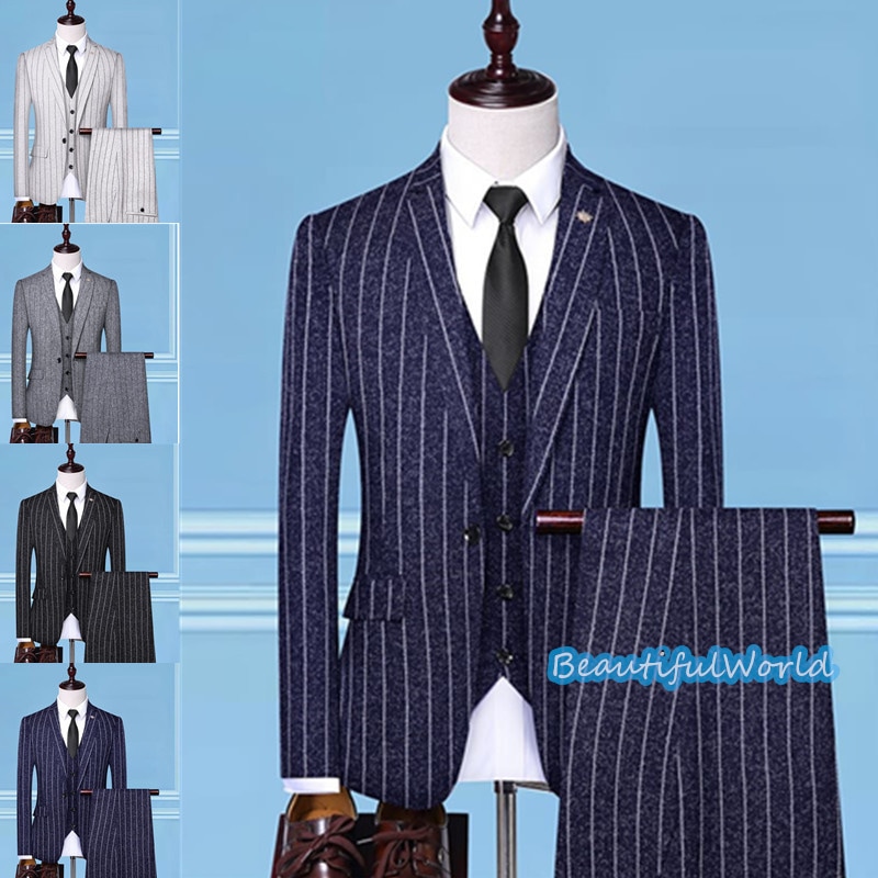 スーツ メンズ ビジネススーツ 3ピーススーツ スーツセットアップ カジュアルスーツ ボーダー柄 フォーマルスーツ 洗える 紳士服 通勤 結婚式X9