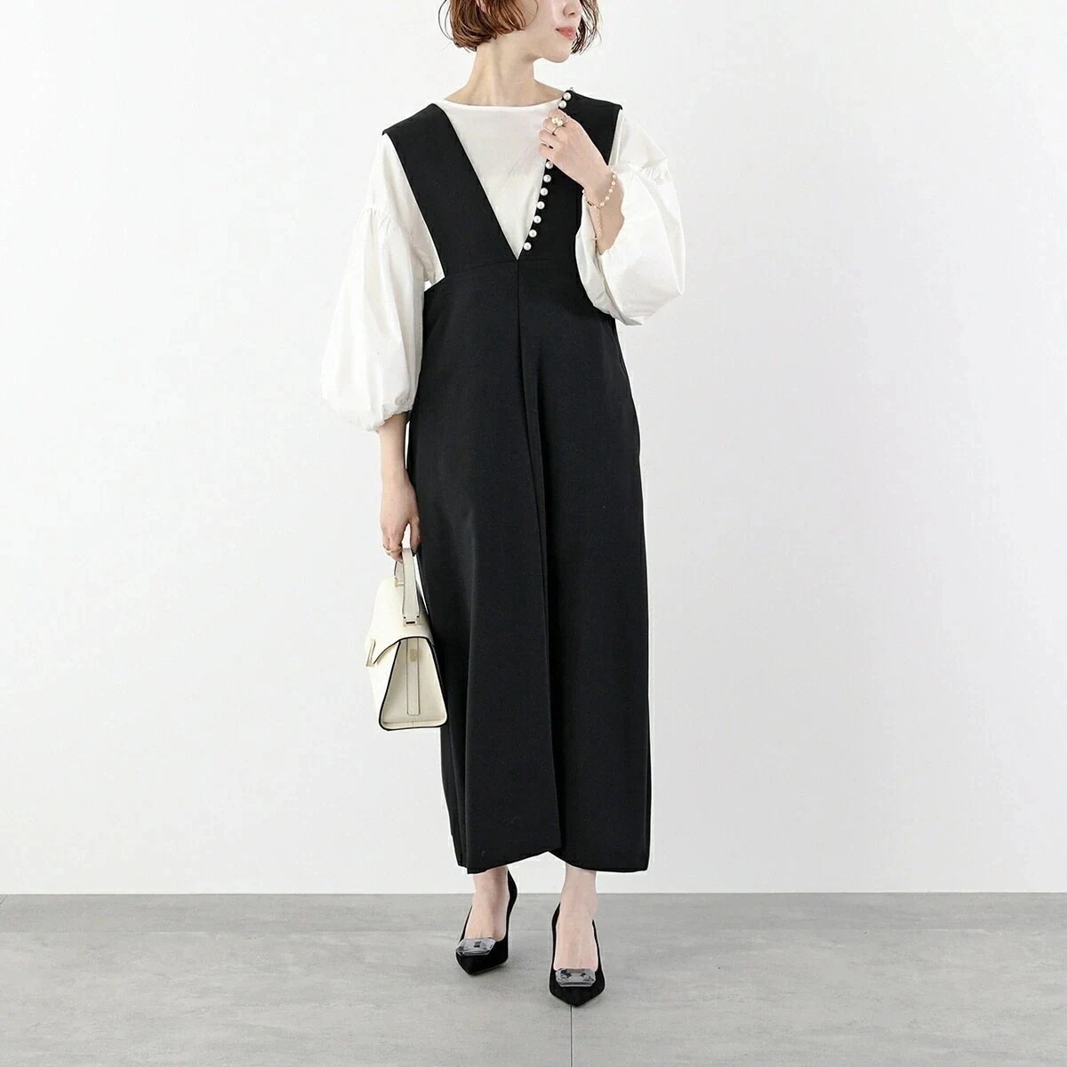 anana アナナ サスペンダーワンピース a35-010 レディース パール Aライン BLK