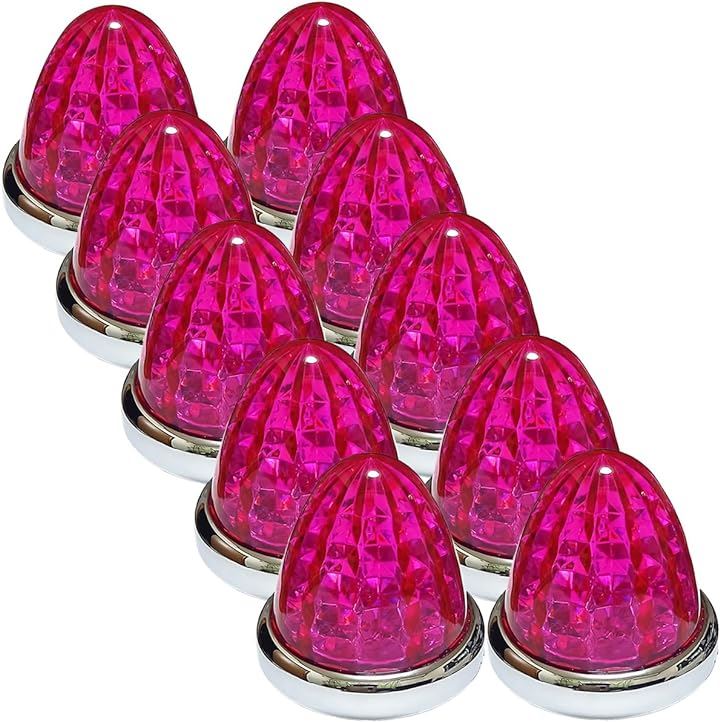 24V トラック用 LED マーカーランプ サイド 8面クリスタルカット仕様 16LED 汎用 10個 セット (ピンクレンズ)