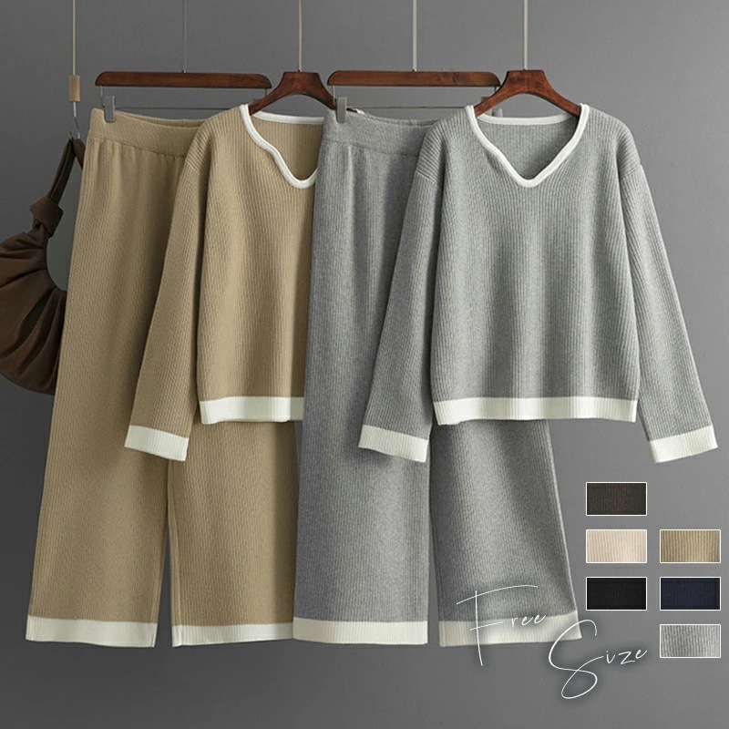 春秋冬物セ.ー.ル.中2点セット ニット セットアップ リブ セーター ワイドパンツ レディース ニットセーター 無地 春 秋 冬 トップス パンツ ボトムス 長袖 ゆったり 通勤 OL オフィス カ 4,983円