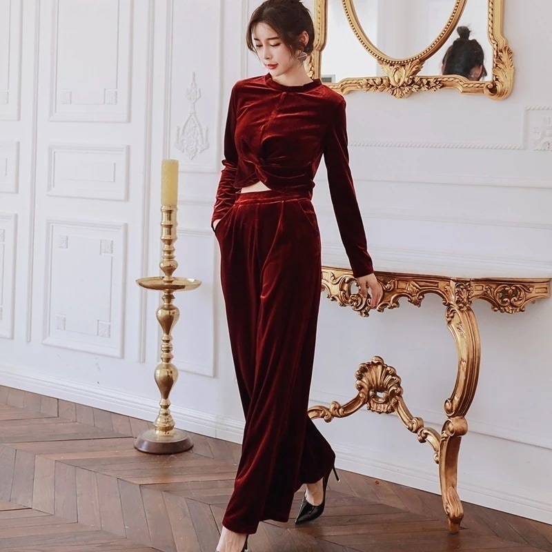 【Fellow 20％割】【JY.上品】 秋 ベルベット 上下セット セットアップ 着痩せ 大人30%までに制限