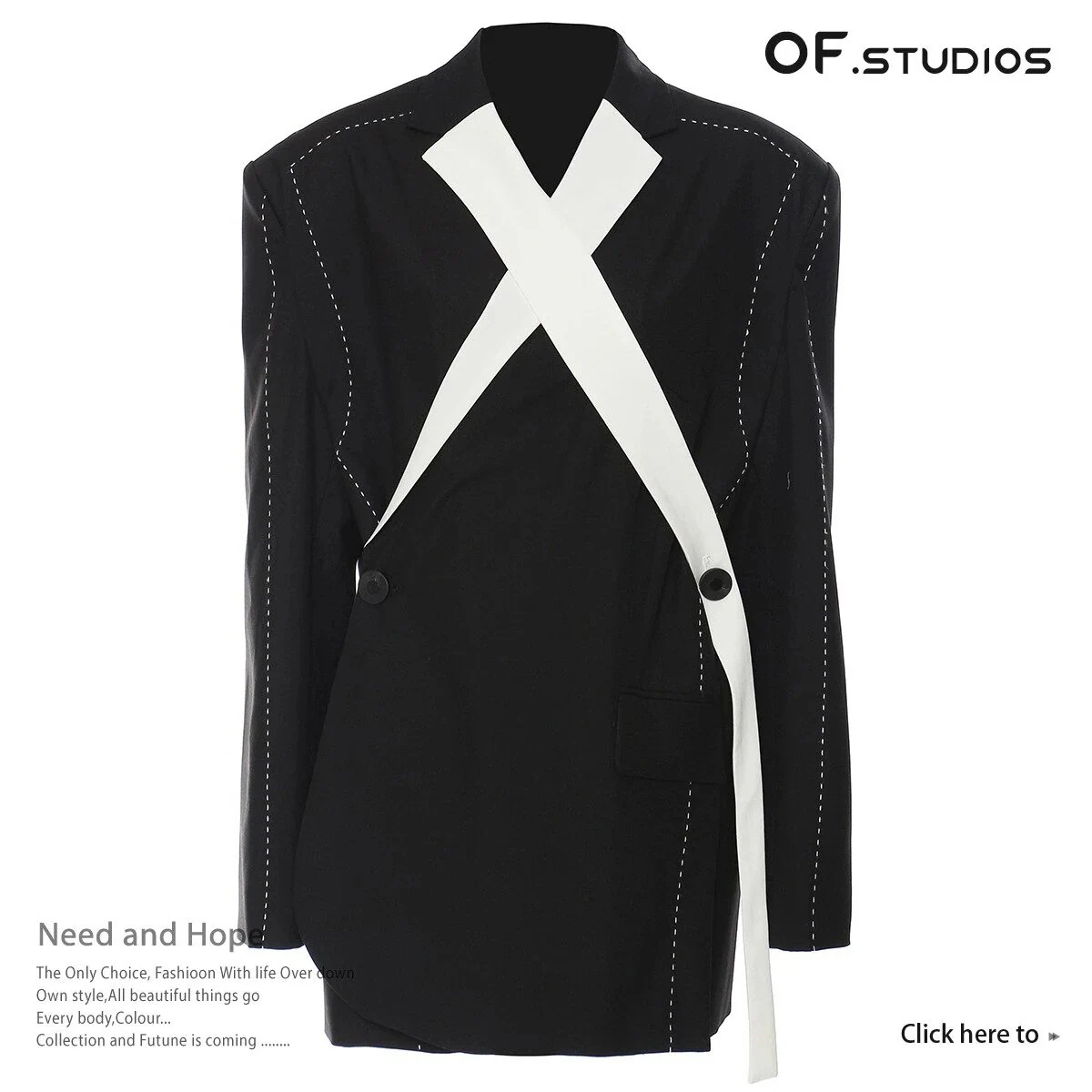 【Europe Style.OF】 秋冬/白黒/ステッチ/コントラストカラー/ルーズフィット/ブレザー メガ割30%までに制限