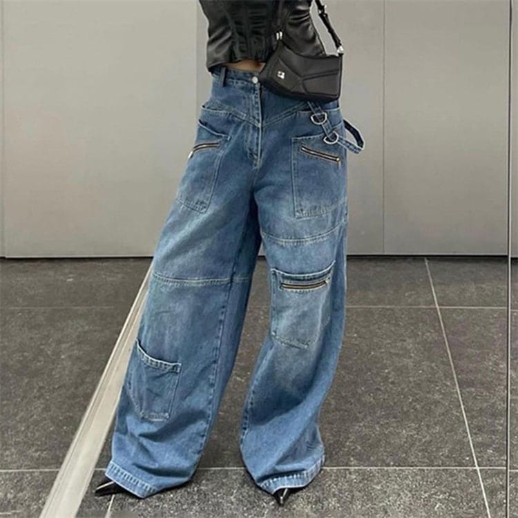 大人気！ 韓国ファッション ジーンズ 2025新品 ポケット ジッパー リボン ロングパンツ スリム ワイドパンツ カジュアル デニム ジーンズ