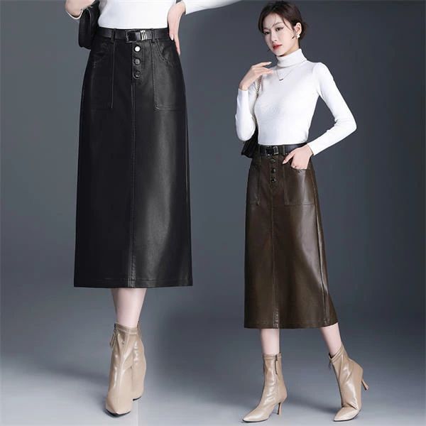 【人気商品超目玉】本革 スカート レザースカート レディース ボトムス 細身 ロング丈 ラムレザー ハイウエスト 脚長効果 美脚 OL 通勤 オフィス 普段着 オールシーズン プレゼント 母 彼女 春