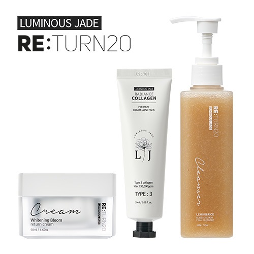 【Luminouse Jadeセット】コラーゲンプマスクパック 50ml +レモン＆ライスフォームクレンザー 200g +トーンアップクリーム50ml