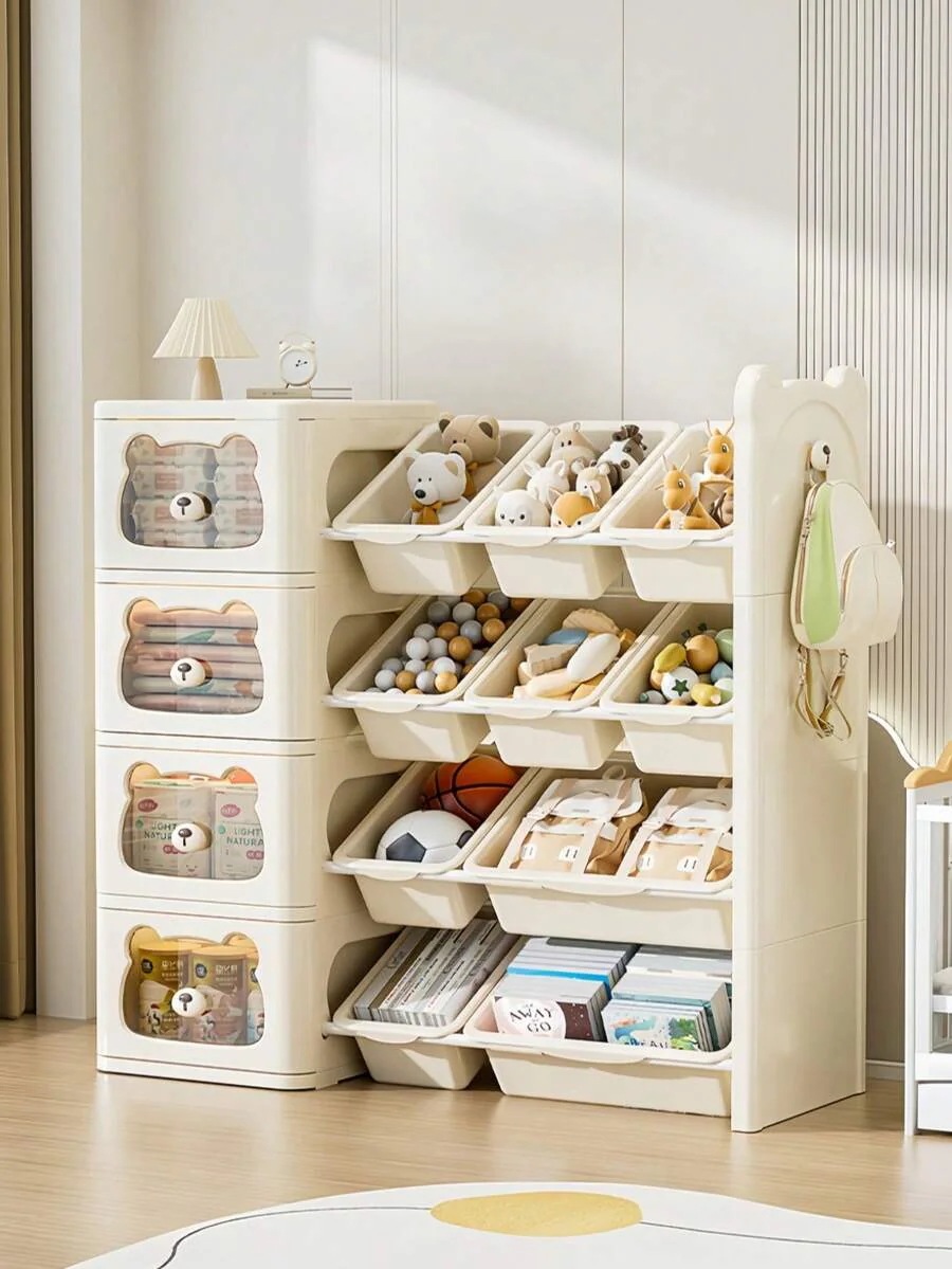 おもちゃ収納キャビネット 3段/4段 子供収納ラック おもちゃ箱 大容量 組立簡単 丈夫耐久性 おもちゃ整理 ランドセル/絵本収納 子供部屋/文房具/ リビング収納 家族向け実用的なキッズ収納家具