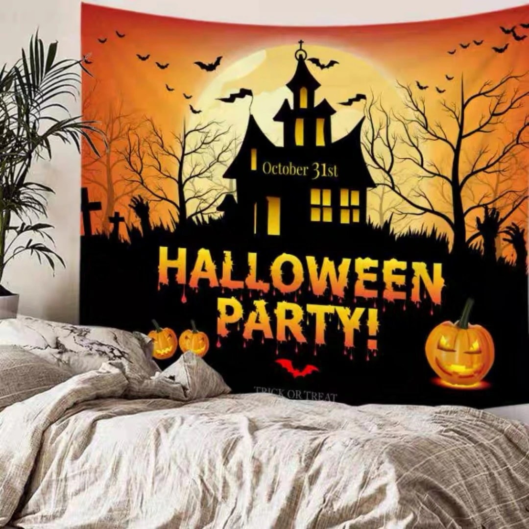 A060275タペストリー ハロウィン カボチャ布ポスター 壁面装飾 壁掛け飾り 窓 背景布