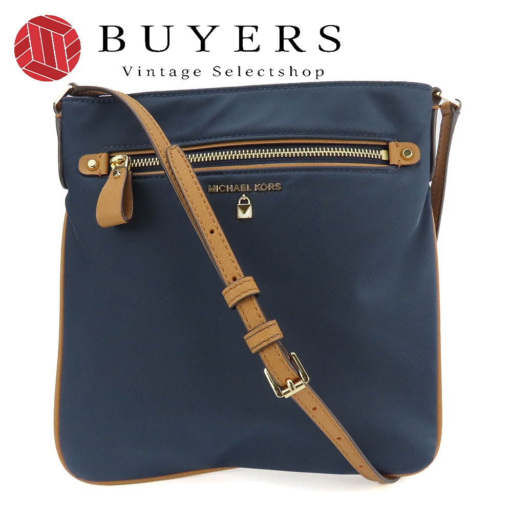 中古 ショルダーバッグ 32F7GO2C3C ナイロン レザー ネイビー系 ブラウン ゴールド金具 斜め掛け カジュアル レディース 女性